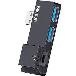 Мультипортовий адаптер USB Хаб Baseus Multi-Functional USB A to RJ45*1+USB3.0*2 CAHUB-FP01 Black