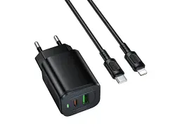 Мережевий зарядний пристрій Borofone BAS83A Star 20 W + Type-C to Lightning cable Black (6941991126789)