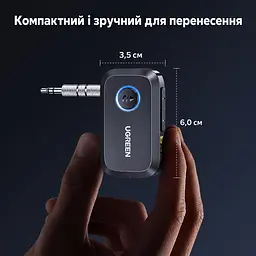 Бездротовий аудіоприймач UGREEN BT509 Bluetooth 6.0 з виходом AUX 3,5 мм LDAC 24 біт/96 кГц за підтримки LDAC джерелом з мікрофоном для дзвінків до 17 год роботи підключення 2 пристроїв із відтворенням з одного за раз регулювання гучності та перемикання треків керування відтворенням і викликами автоматичне повторне підключення заряджання через USB-C для автомагнітол і колонок з AUX чорний із синім кільцем (55546) - мініатюра 5