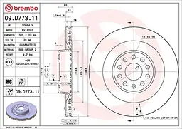 Диск гальмівний вентильований Tesla Model X, Model S 12-25р Brembo (09.D773.11)