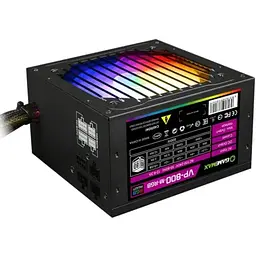 Блок живлення GameMax 800 Вт VP-800 RGB, Black, напівмодульний, 80+ Bronze, Active PFC, 12 см, 3xMolex / 6xSATA / 2x2+6-pin / 1x4+4-pin / 1x20+4-pin, захист OVP / UVP / OCP / OLP / OPP / SCP (VP-800-M-RGB)