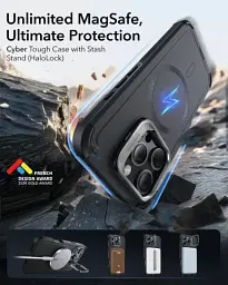 Протиударний чохол з підставкою ESR Cyber ​​Tough Case з Stash Stand (HaloLock) Black для iPhone 16 Pro Max (1A7660102) - мініатюра 2