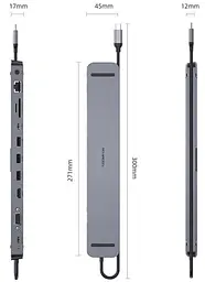 USB-Хаб Real-EL CQ-1000 USB3.0х3/USB-C/HDMI/VGA/RJ45/SD/TF/3.5 mm audio, 0.4m, Space Grey UAH (EL123110005) - мініатюра 4