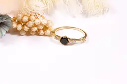 Каблучка з жовтого золота з чорним каменем 18 K-0251 - мініатюра 7