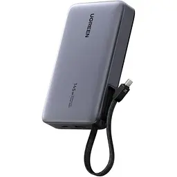 УМБ Ugreen 20000mAh 145W PD3.1.QC, USB-A,USB-С IN/OUT, with built in USB-C cable (PB551) Gray