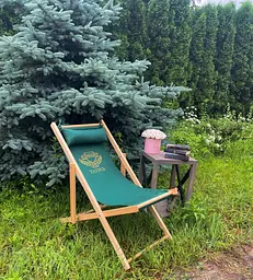 Розкладне дерев’яне крісло шезлонг з тканиною, для дачі, пляжу чи кафе - мініатюра 2