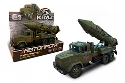 Іграшкова машинка військова вантажівка КрАЗ з ракетною установкою Автопром світлозвукові ефекти KR-2202-03, короб. 32,5х19х12см