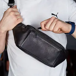 Сумка-бананка для телефону Tiding Bag 11х25х8 із натуральної гладкої шкіри TD-31848 чорна 25 см
