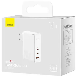 Мережевий зарядний пристрій Baseus GaN5 Pro Fast Charger 2C+U 140W EU Cable Type-C to Type-C 240W 1m CCGP100202 White - мініатюра 4