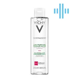 Міцелярна вода Vichy 3в1 Normaderm, для зняття макіяжу та очищення жирної чутливої шкіри обличчя та очей, 200 мл (M3262021)