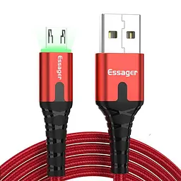 Зарядний кабель з підсвічуванням червоний ESSAGER micro USB 2.4 A 1метр