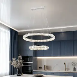 Підвісна двоярусна хромована LED-люстра Splendid Ray L50503J/600+400/2 LED з кришталевими кільцями 60 та 40 см