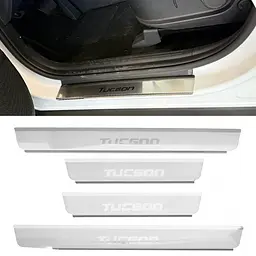 Накладки на пороги для Hyundai Tucson (JM) 2004-2012 Нержавіюча сталь із загином та Логотипом 4 шт (Premium P-HY15)
