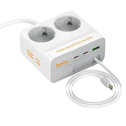 Подовжувач Hoco AC28 Descanso (PD45W/1C/3A/2xSocket) (2m) White - мініатюра 3