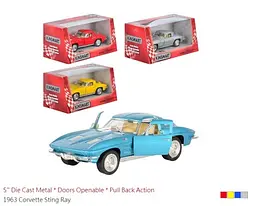 Машинка металева інерційна 1963 Corvette Sting Ray 1:32 12.5 см відчиняються двері гумові колеса - мініатюра 8