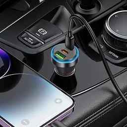 Зарядний пристрій авто Hoco NZ12D Lucky car charger 3 порти 2*Type-C + 1*USB 60 W чорно прозорий - мініатюра 3
