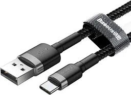 Кабель Baseus Cafule USB для Type-C 3A 1m grey black (CATKLF-BG1) - мініатюра 2