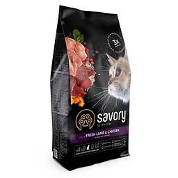 Сухий корм Savory Adult Cat Steril Fresh Lamb & Chicken 2 кг для стерилізованих котів (ягня та курка) - мініатюра 2
