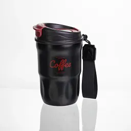 Термочашка Coffee 400 мл з ремінцем та відкидною кришкою-клапаном Yiwu чорний