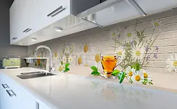 Вініловий кухонний фартух Ромашковий чай 3Д наклейка для кухні текстура Напої Бежевий Happy Pocket Z181508