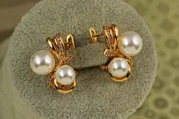 Сережки Xuping Jewelry Бант з двома крупними перлинами 2,1 см золотисті - мініатюра 2