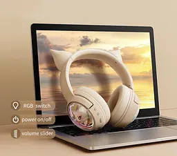 Бездротові ігрові навушники з вушками Onikuma B5 Bluetooth гарнітура з мікрофоном і RGB підсвічуванням Beige (19239) - мініатюра 11