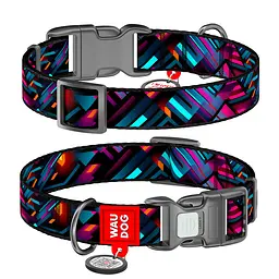 Нашийник для собак нейлоновий Waudog Nylon з QR-паспортом "Нескінченні світи" пластиковий фастекс L Ш 25 мм Д 33-49
