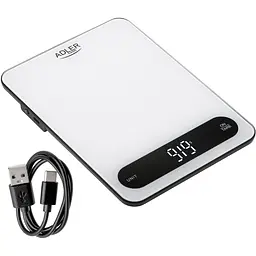 Ваги кухонні Adler AD 3177 white black електронні/ 10кг/ г; мл, унція/ USB type C/ автовимкнення - мініатюра 4