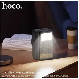 Зовнішній акумулятор Hoco J110 Powerful 22.5W з лампою LED 60000 mAh чорний 6931474795199 - мініатюра 3