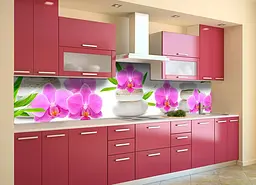 Кухонний фартух Рожеві Орхідеї і Бамбук для кухні наклейка квіти камені Білий 60х200 см Happy Pocket Z180546 - мініатюра 2