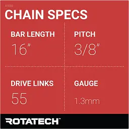 Ланцюг для пили Rotatech 16 дюймів Ланцюг 3/8" 1,3 мм 55 ланок для стрижня 40 см Підходить для Stihl MS181 Сумісний з Oregon 36360 - мініатюра 3