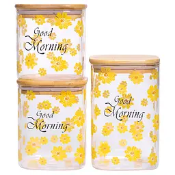 Набір банок для зберігання Good Morning 3 штуки 1.2/0.9/0.7 л з бамбуковими кришками Yiwu HP-33-3 - мініатюра 6