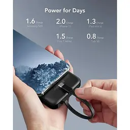 Портативний зарядний пристрій Charmast LED Display вбудовані кабелі 10000 mAh ультратонкий - мініатюра 3