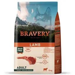 Сухий корм для собак cередніх та великих порід BRAVERY Lamb Large/Medium Adult з ягням 4 кг