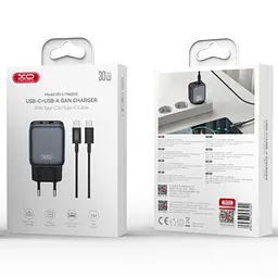 Мережевий зарядний пристрій XO L156(EU) PD30W/QC18W(1A1C) fast charger + Type-C cable Чорний - мініатюра 2