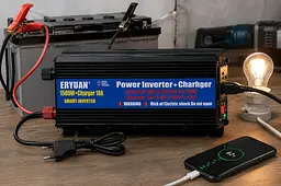 Перетворювач напруги 1500W із зарядним пристроєм 10A • Інвертор для акумулятора, дому, авто та резервного живлення - мініатюра 5