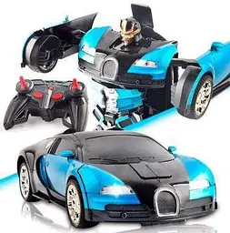 Машинка Трансформер Bugatti Size 18 см Robot Car синя з пультом - мініатюра 2