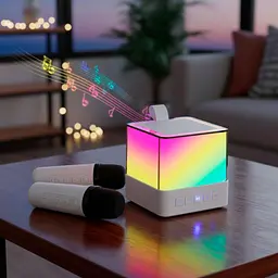 Блютуз-колонка з мікрофонами K18 wireless lightshow speaker, 5W, Білий, портативна караоке колонка bluetooth