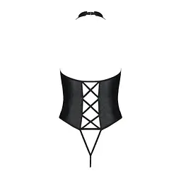 Боді з екошкіри Passion NANCY BODY 6XL/7XL black, з імітацією шнурівки та відкритим доступом - мініатюра 4