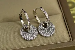 Сережки Xuping Jewelry монетка на колечку з фіанітів 2.2 см сріблясті - мініатюра 2