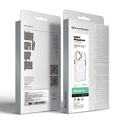 Чехол Apple iPhone 16, Unit MagSafe, белый, прозрачный, магсейф, противоударный, магнитный, панель-накладка с поддержкой MagSafe, с поддержкой беспроводной зарядки, TPU+PC, защита всего корпуса, ударопрочный, ArmorStandart (ARM78705) - мініатюра 6
