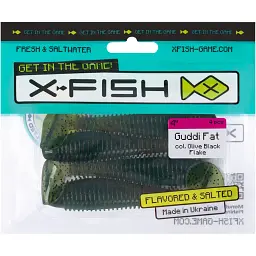 Силікон X-Fish Guddi Fat 4" Olive Black Flake (4шт/уп) - мініатюра 2