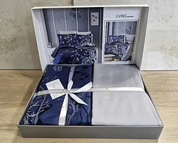 Турецька постільна білизна First Choice Cotton Satin Living Navy Blue євро