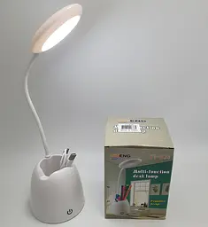 Настільна LED-лампа акумуляторна на гнучкій ніжці 30 см з органайзером та підставкою для телефону світильник Yiteng YT-836 біла - мініатюра 3