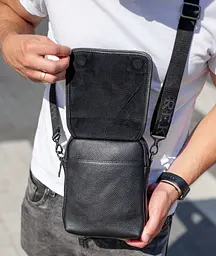 Сумка чоловіча через плече шкіряна чорна барсетка з ручкою (TD-22011) - мініатюра 7