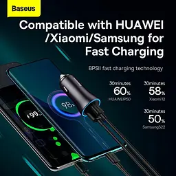 Автомобільний адаптер - зарядний на 2 виходи Baseus Golden Contactor Max Dual Fast Charger 60 W U+C - мініатюра 10