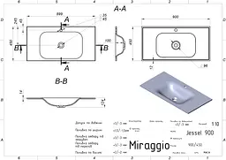 Умивальник Miraggio JESSEL 900 (0000798) Miramarble, Глянцевий, Накладний/Врізний, Білий - мініатюра 2