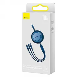 Кабель Baseus Bright Mirror 2 Series Retractable 3-in-1 Cable Type-C to MicroUSB+Lightning+Type-C 100W 1.1m CAMJ010203 Blue - мініатюра 4