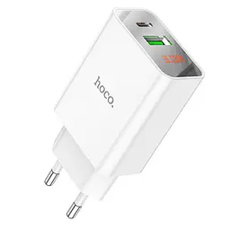 Мережевий зарядний пристрій Hoco C100A PD20W + QC3.0 charger with digital display ( EU ) Білий