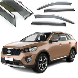 Дефлектори вікон вітровики Benke для Kia Sorento 2015-2020 Хром Молдинг Із Нержавіючої Сталі 3D